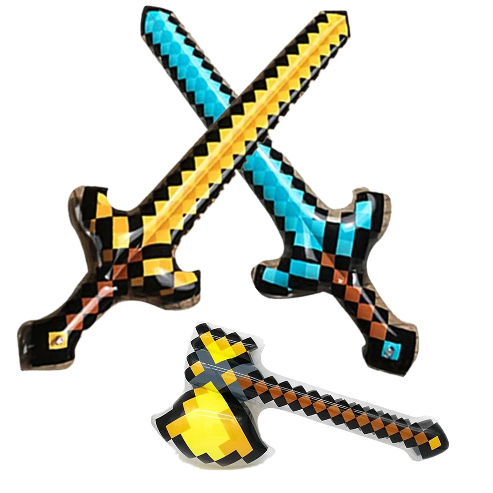 Aufblasbare Edelstein Schwert Goldene Schwert Große Pixel Stil Axt Spielzeug Kinder Spiel Requisiten Antistress Hand Balloo Sticks Kind Spiele Geschenke