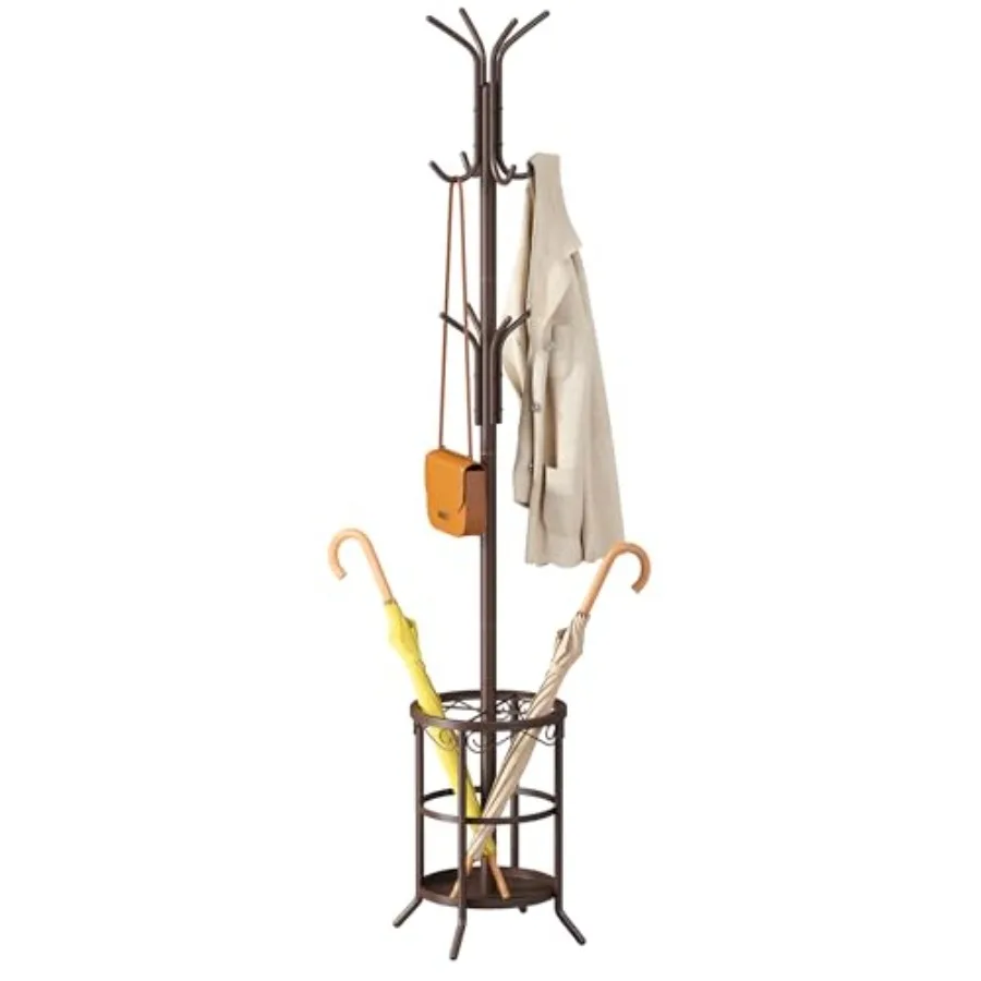 

Coat Rack with Umbrella Holder, Metal Coat Rack Stand with 12 Hooks, for Entryway, Hallway, Living Room, Bedroom