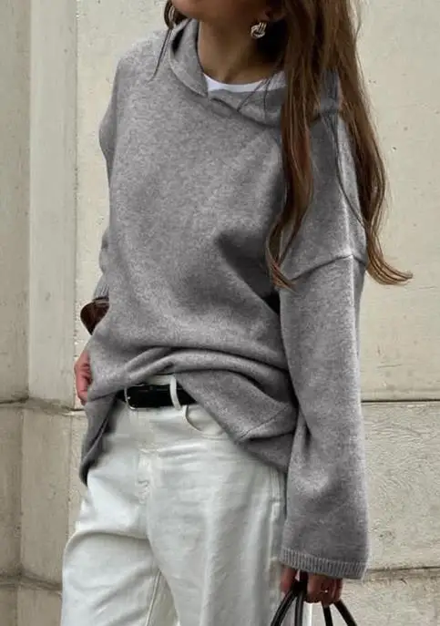 Casual and Minimalist Long Sleeved Hooded Sweater, Solid Color and Fashionable British Loose Sweater for Autumn and Winter