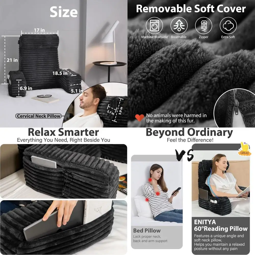 

Большая 22-я спинка кровати с подлокотниками и карманами, идеально подходит для чтения, просмотра телевизора, игр и отдыха