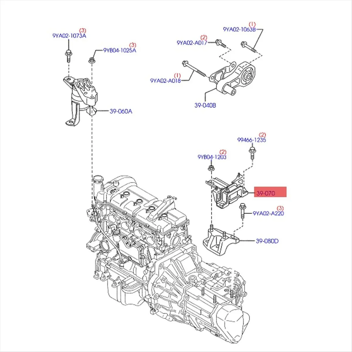 Super Sale Engine Trans Mounting Bracket Foot Glue DG80-39070-B D651-39060 for Ford Fiesta 2009-2011 Transmission Mount DG803907