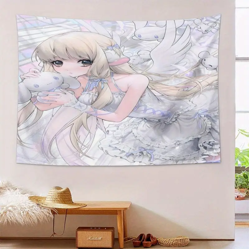 VIKAMA Light White Angel Girl Jade Guigou Anime Tapestry, Cute Wall Art for Bedroom Living Room Dorm Decor