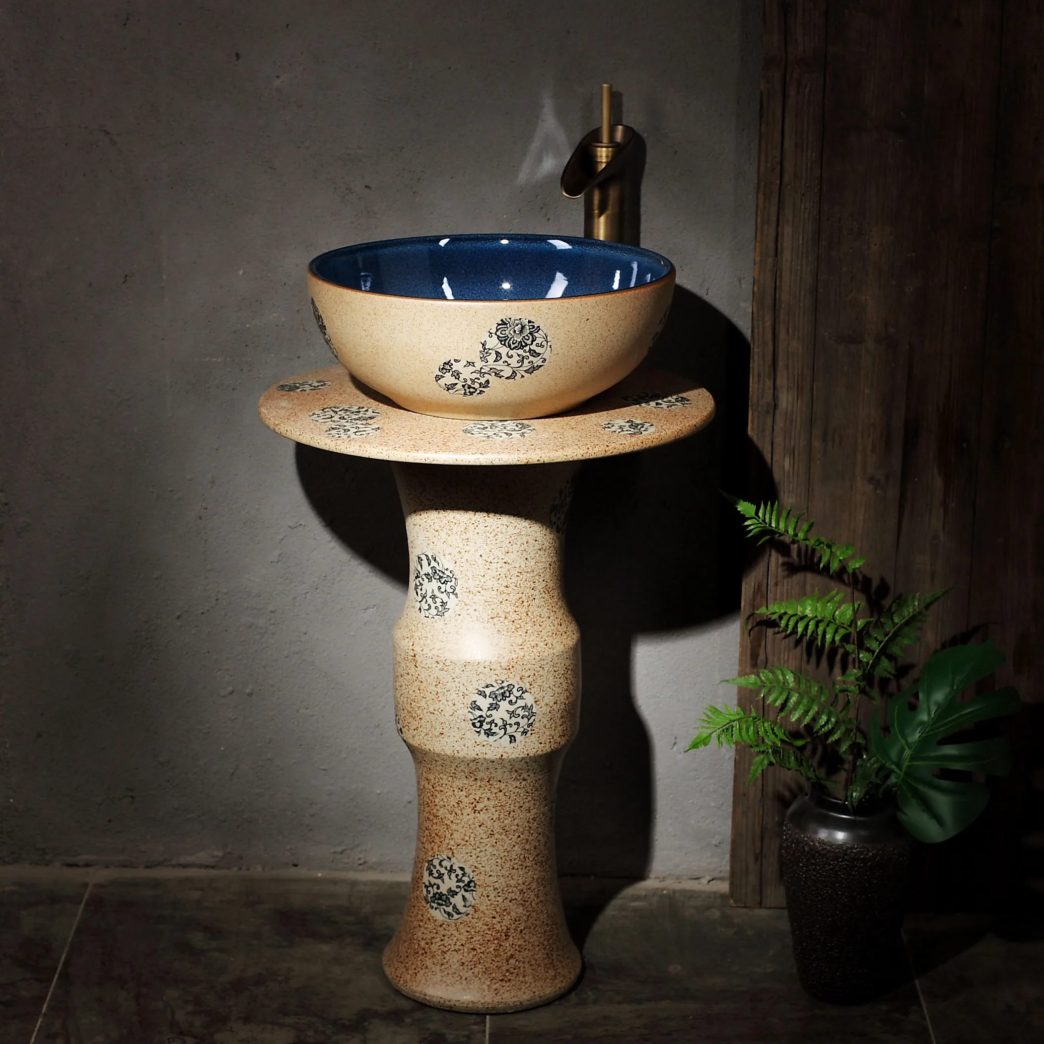 Ceramic washbasin Outdoor washbasin Art column basin Outdoor washbasin Outdoor integrated vertical platform basin