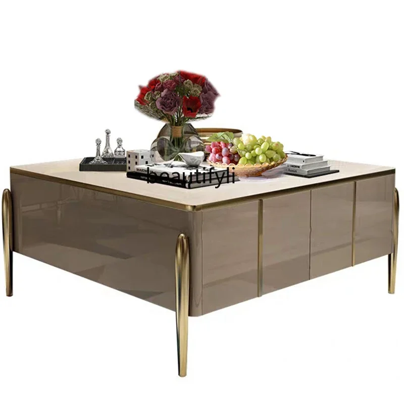

zq1Simple modern light luxury coffee table TV cabinet combination living room solid wood rectangular square