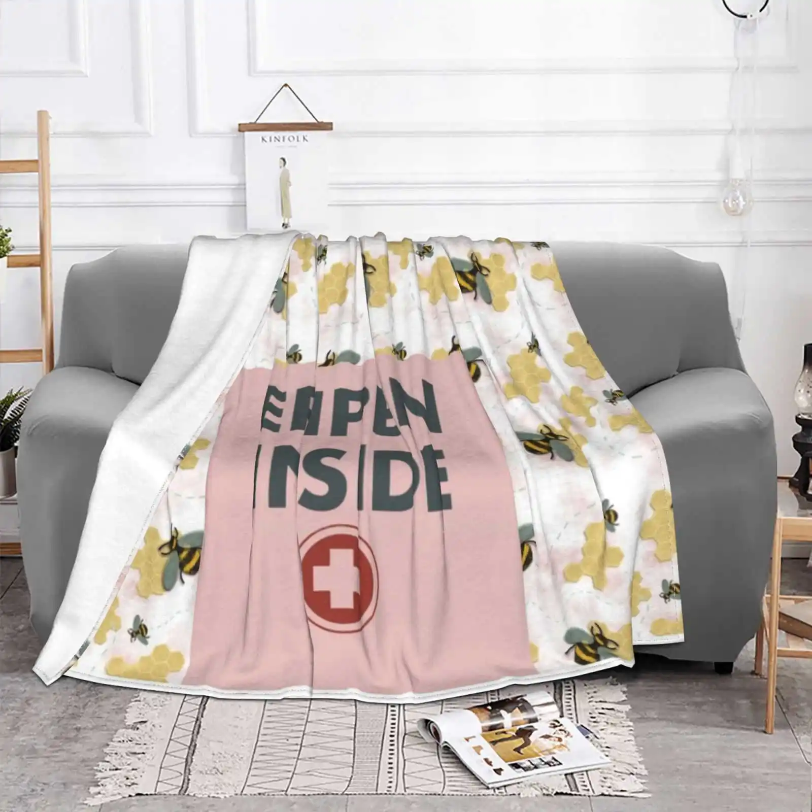 Epipen Inside Bag ( Bee Hive ) Creative Design Light Thin Soft Flannel Blanket Food Allergies Drawingwitht Food Allergy