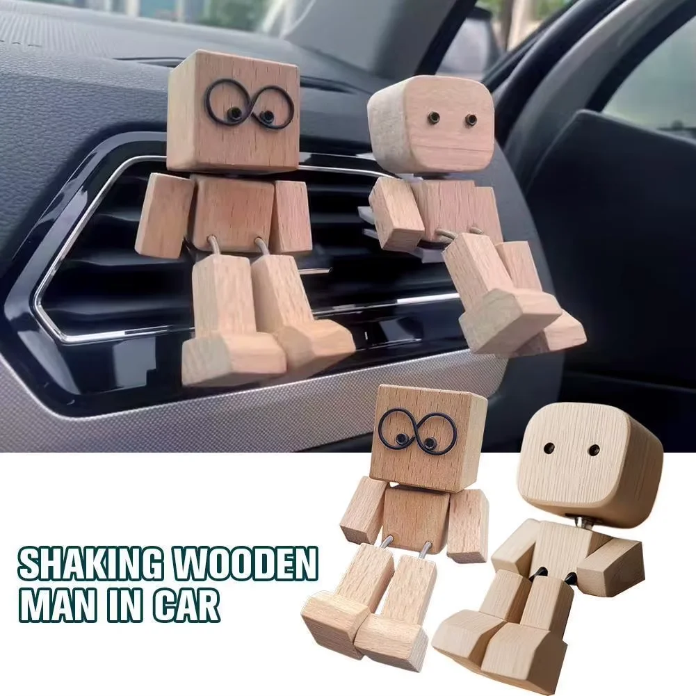 Shaking Man Statue Handmade Wooden Man Figurine with Shaking Feet Unique Car Dashboard Decoration Desktop Ornament for Home