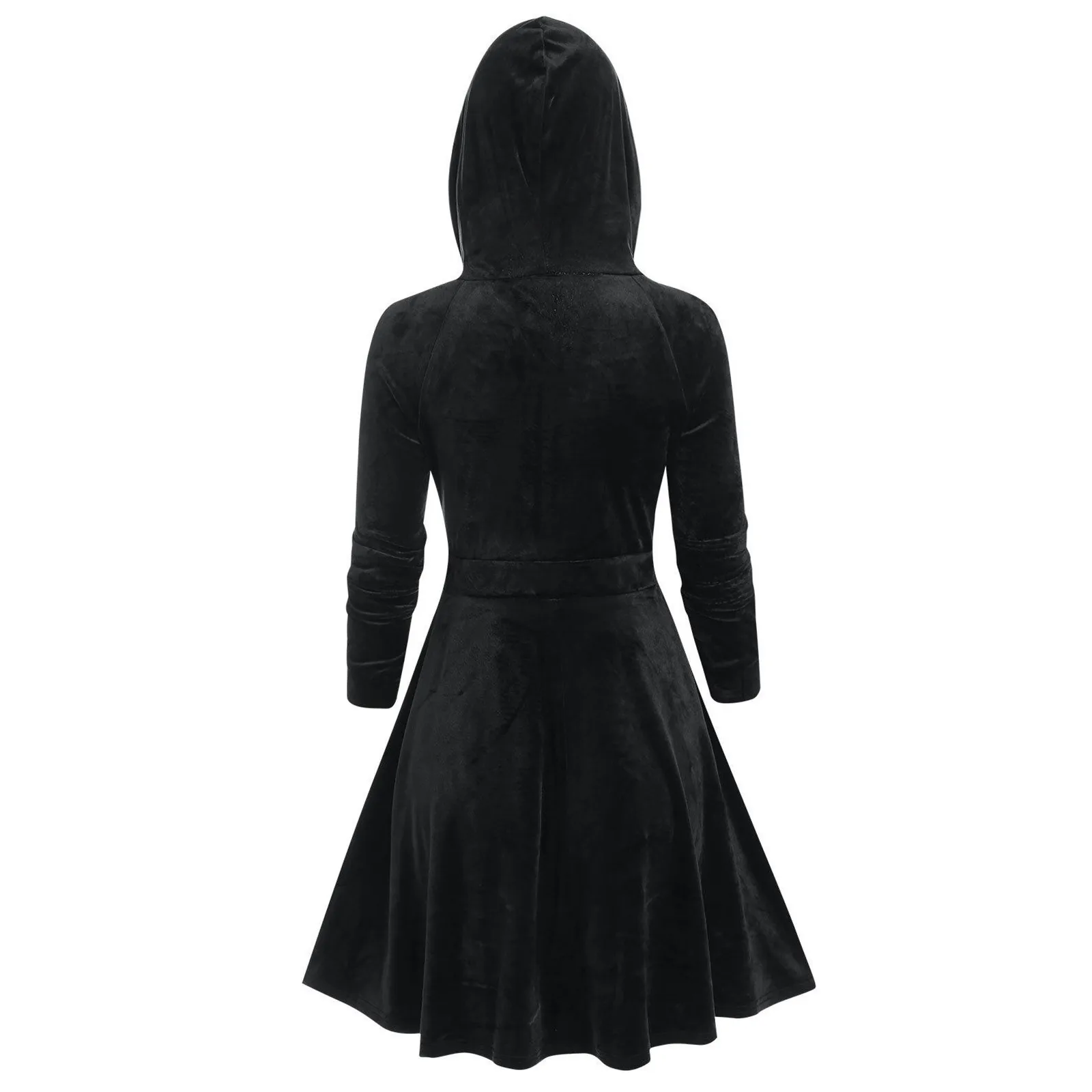 Women's Goth Slim-Fit Hooded Long-Sleeved Cute Cat-Ear Dress Vintage Solid Black Black Zipper Dresses Aurumn New Short Vestidos