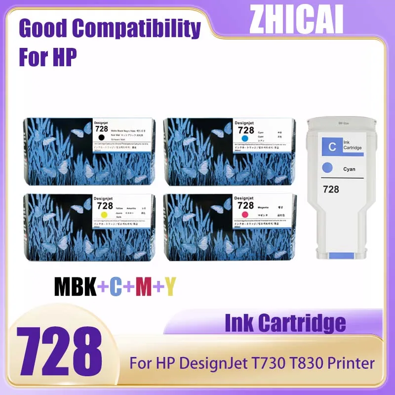 NEW 4 color 300ml For HP728 Ink Cartridge Compatible For HP 728 HP728 suit for DesignJet T730 T830 inkjet Printer