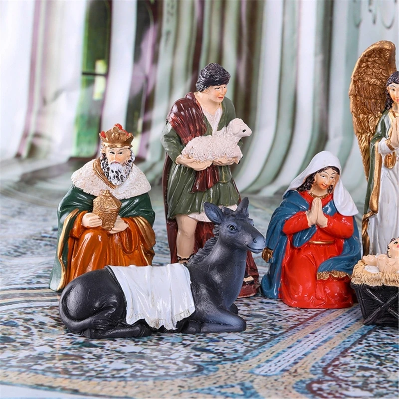 Christmas Nativity Scene 10cm Resins Figurine Set for Tabletop or Mantels Decors