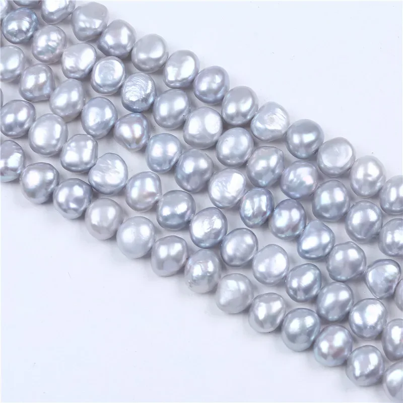 7-8mm Baroque Shape Silver Gray Cultured FreeForm Freshwater Pearl Loose Beads Strand 16