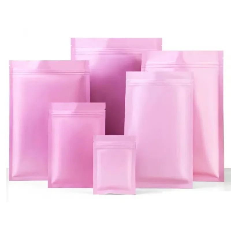 100pcs/set Matte pink Aluminum Foil Zip Lock Bag Resealable Herbal Powder Coffee Buttery Seeds Tea Heat Sealing Pouches