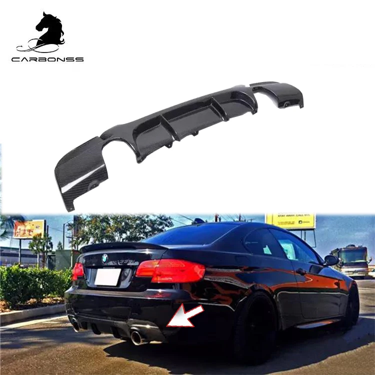 

For E92 M Tech Auto Car Carbon Fiber Rear Diffuser Lip 2 Exhaust Tips 2007-2012 E92 Carbon