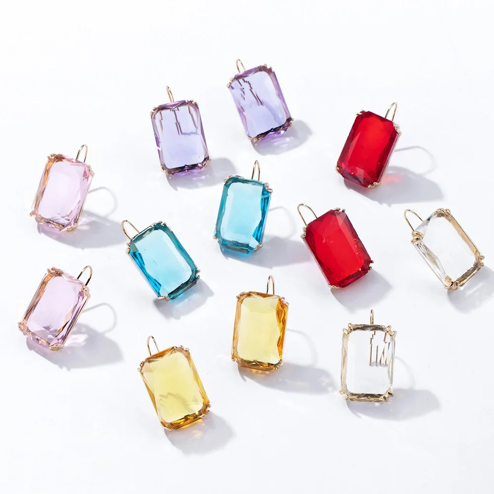 Statement Exaggerated Simple Square Resin Big Candy Color Clear Stone Pendant Hook Drop Earrings for Women Party Jewelry