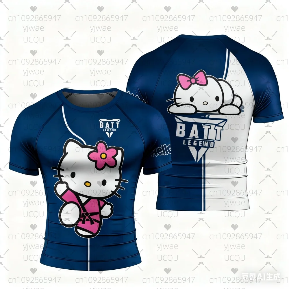 2025 الصيف الرجال مرحبا كيتي رياضة س الرقبة قصيرة الأكمام الرجال القتال Jujutsu التدريب التجفيف السريع رياضة تي شيرت الرجال الملابس #5