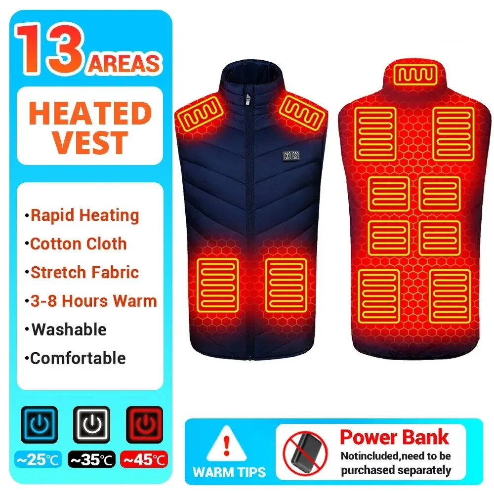 

Men USB Infrared 13 Heating Areas Vest Jacket Winter Electric Heated Vest Thermal Clothing Hunting Vest Hiking Oversized 6XL