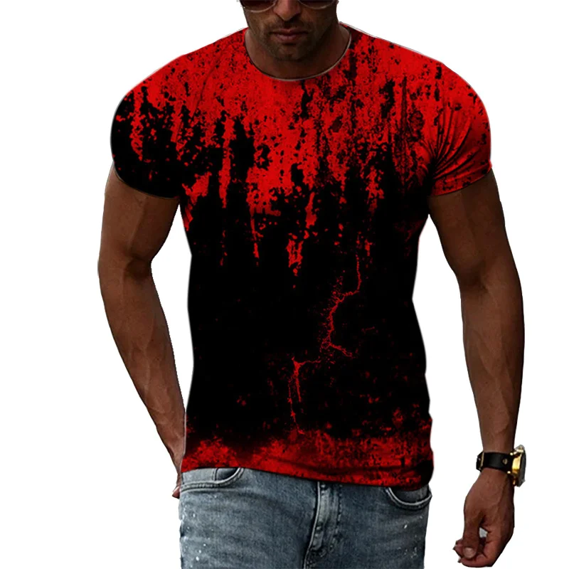 New Blood T Shirt For Men 3D Print Terror Bloodstain Tee Tops Summer Street Oversized O Neck Short Sleeve T-shirt Men Clothing