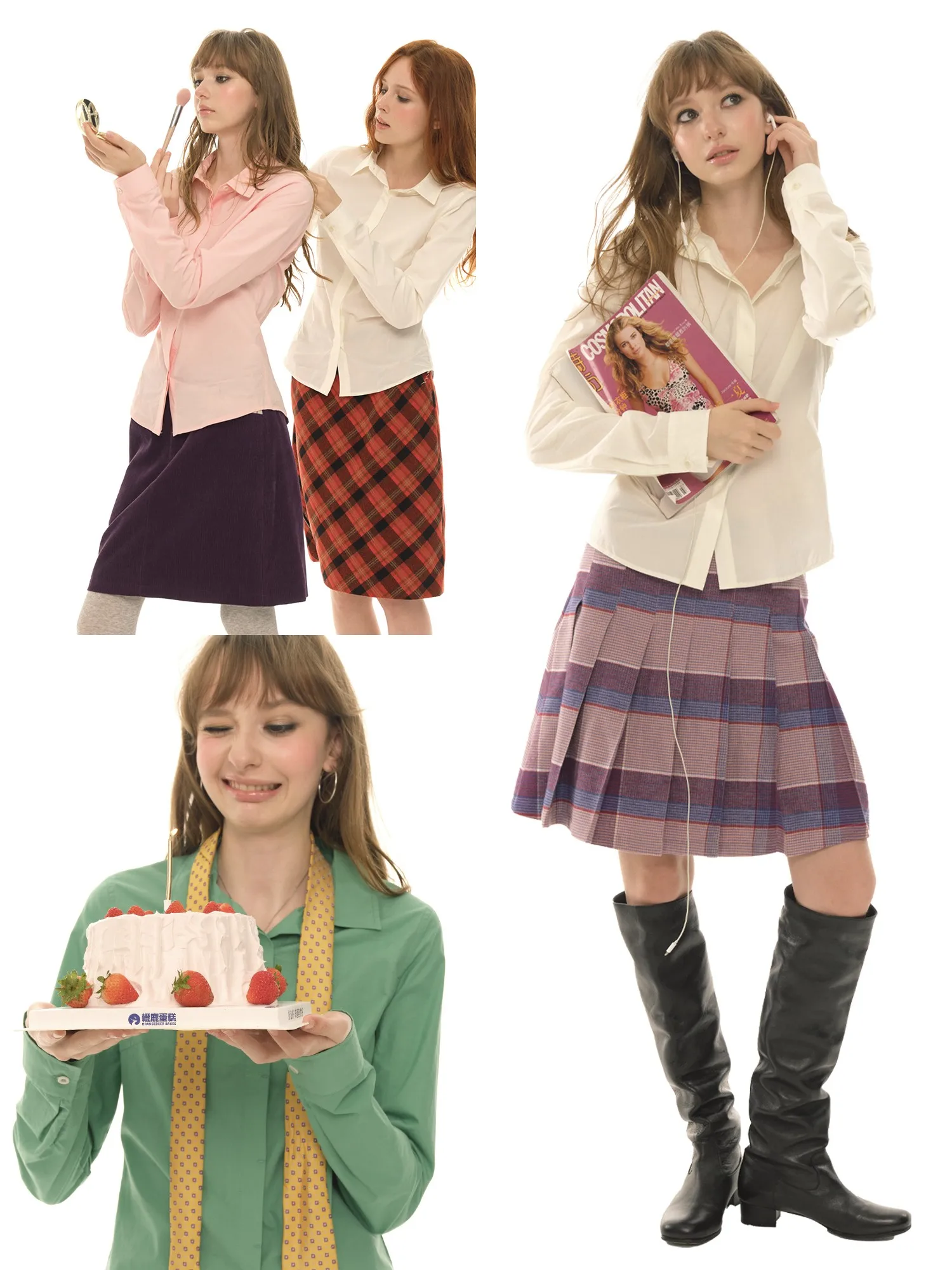 

UNRETRO Mod Slim Fit Long Sve White Waist-Cinching irt Women's Spring Autumn ort Sle Inner Wear Long Sve irt