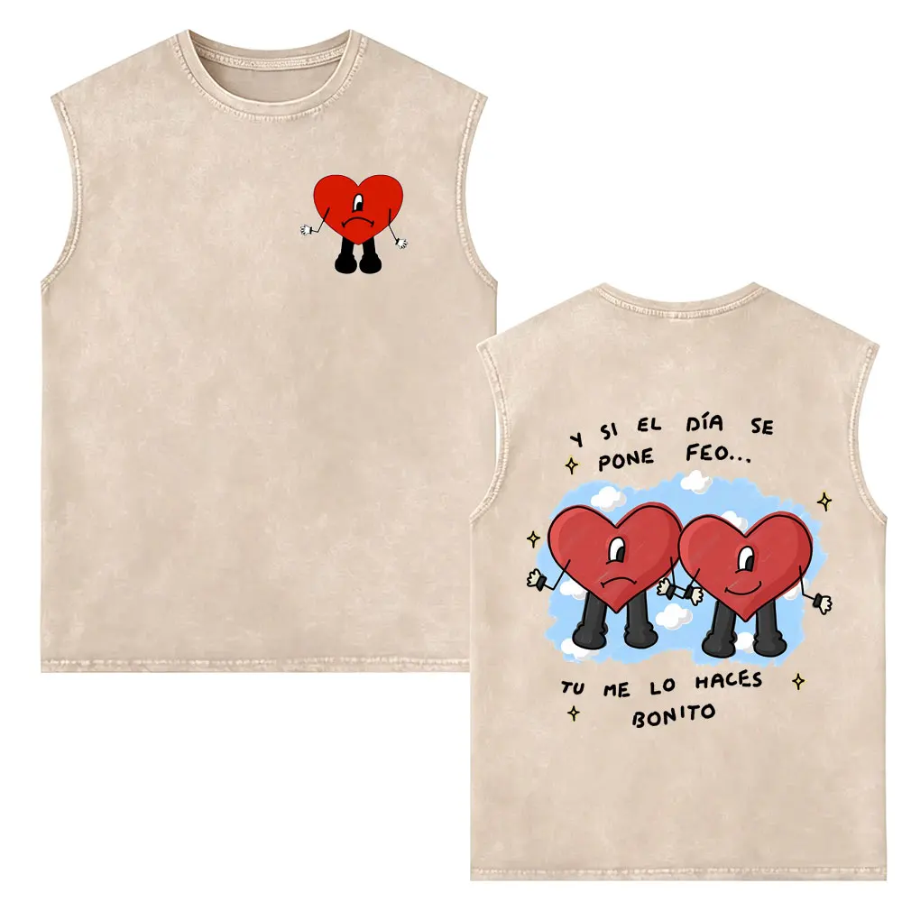 Camiseta Regata Vintage Lavada do Rapper Bad Bunny - Un Verano Sin Ti Y Si El Día Se Pone Feo Tu Me Lo Haces Bonito
