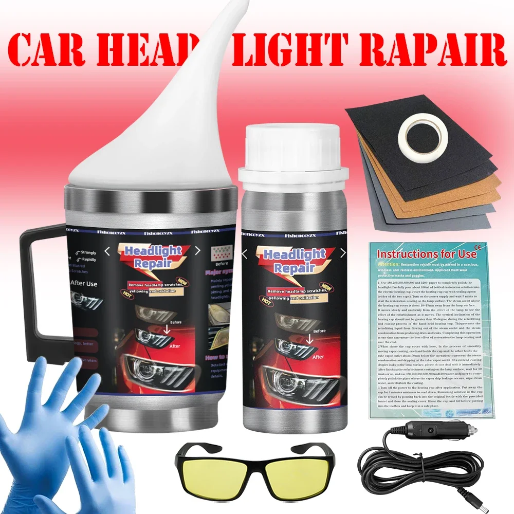 Kit de pulido y renovación de faros de coche, Kit de restauración de faros, herramienta de Cuidado Automotriz de taller, evaporador de polímero líquido de 800ML