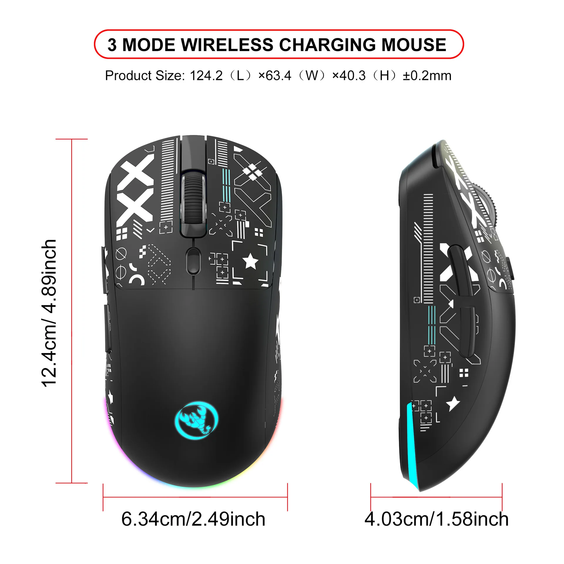 Mouse da gioco Bluetooth a 3 modalità Mouse ricaricabile con retroilluminazione RGB wireless USB 2.4G per computer portatile tablet iPad