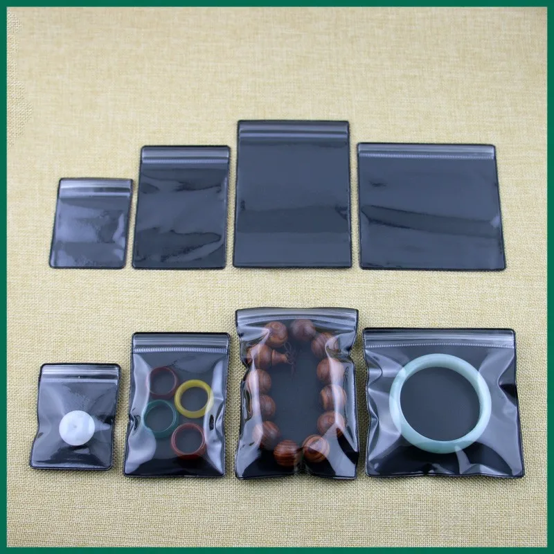 

100PCS Plastic Black Back Clear Front Soft PVC Jewelry Bags - Anti-Tarnish Ziplock Pouches for Rings,Beads Gift Storage Pouches