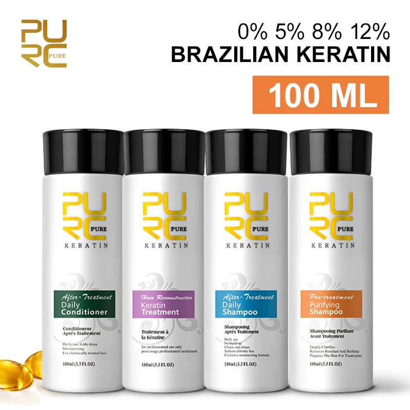 Purc Zuiverende Shampoo Keratine Haarbehandeling Rechttrekken Gladmakend Voor Krullend Haarverzorging Braziliaanse Keratine Product Professional