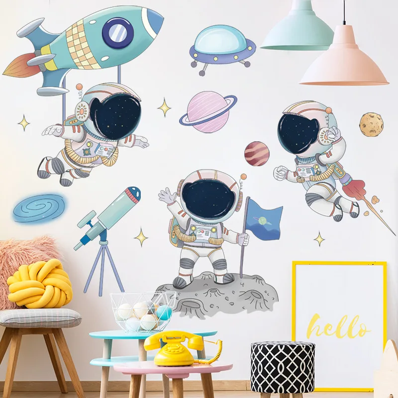 

Cartoon Space Astronaut Pilot Wall Stickers Removable for Bedroom Living Room Nursery Decoration Wall Decals