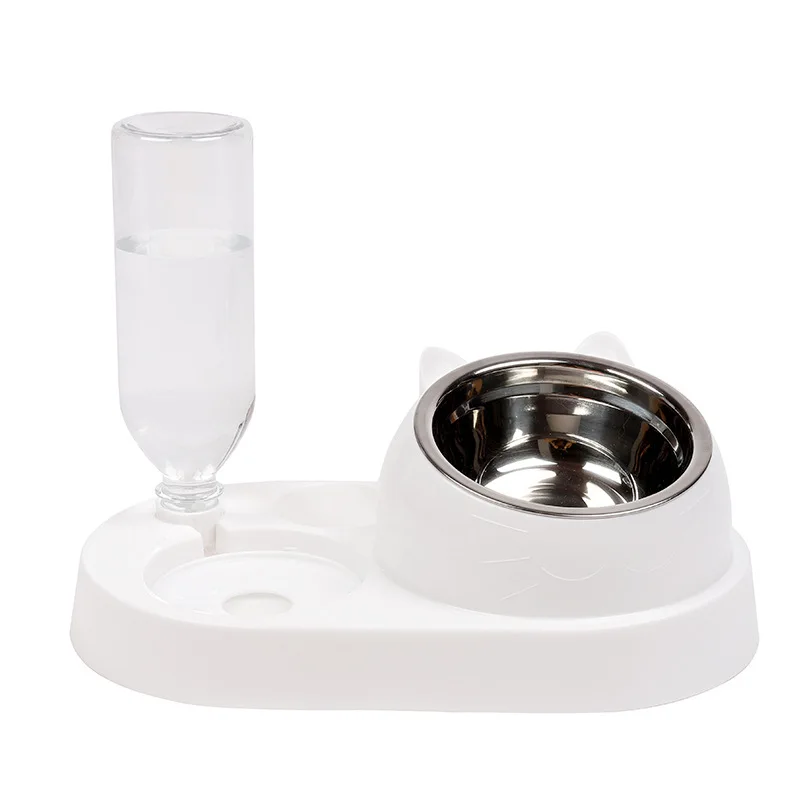 Pet Cat Bowl Automatic Feeder Water Dispenser Cat Bowl Stainless Steel Pet Bowl Feeder Protects Cervical Vertebrae Against