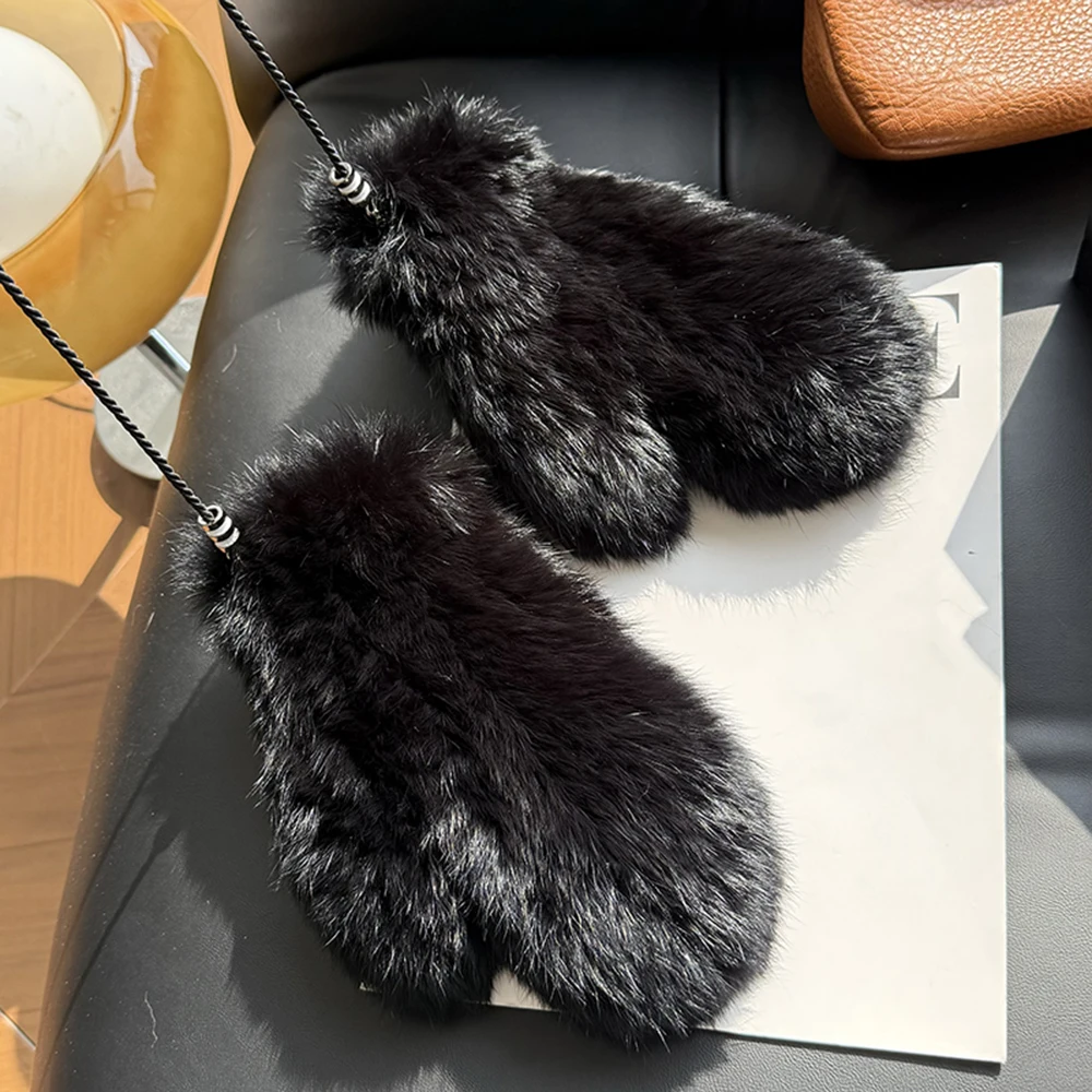 Women's Winter Warm Real Rex Rabbit Fur Gloves Good Elastic Ladies Fur Mittens Girls Outdoor Warm Natural Rex Rabbit Fur Mittens