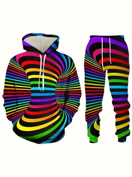 גברים חדשים ג 'ינג' ית אריגה חזותית 3d מודפס קפוצ 'ון מזדמנים ו pantsuit unisgender רחוב בגדי אופנה