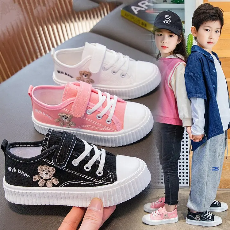 Boys Girls Fashion Board Shoes Kids Student Hook and Loop Slip on Casual Canvas Shoes Children Soft Sole Non Slip Comfort Shoes