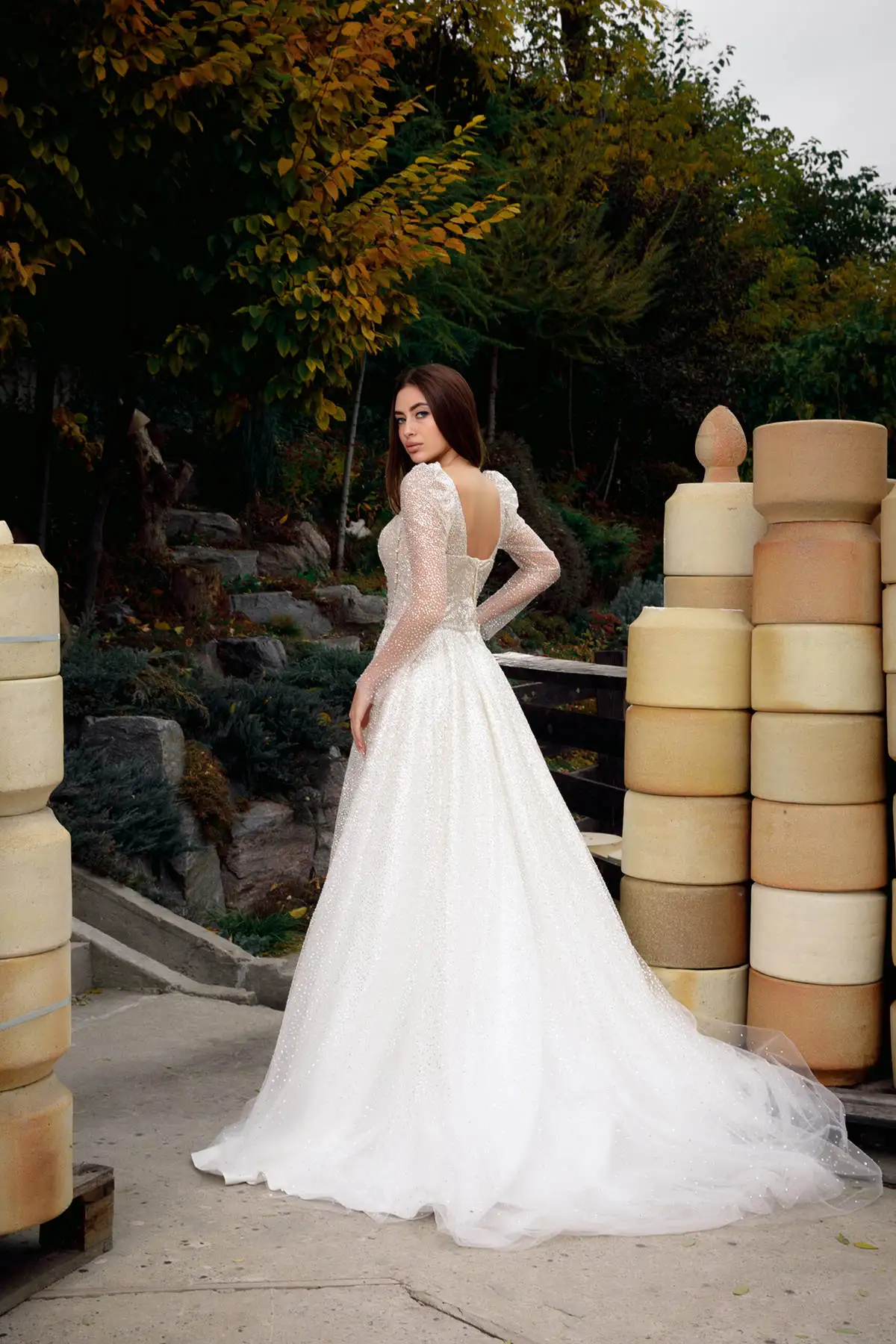 Vestidos De Novia brillantes con lentejuelas De cristal para mujer, vestido De Novia De una línea, vestido De Novia brillante De manga larga