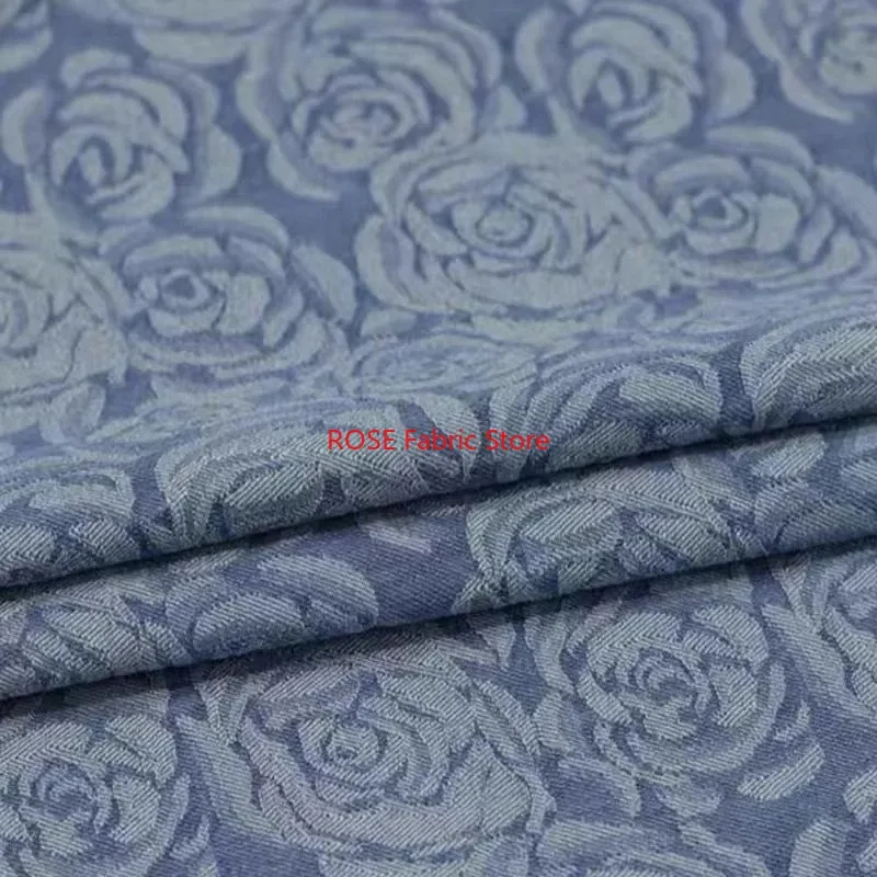 165x50cm Vintage Denim Rose Fabric Washed Jacquard Jeans Fabric For Sewing Pants,Clothing,Skirts,Jackets,Luggage DIY Material