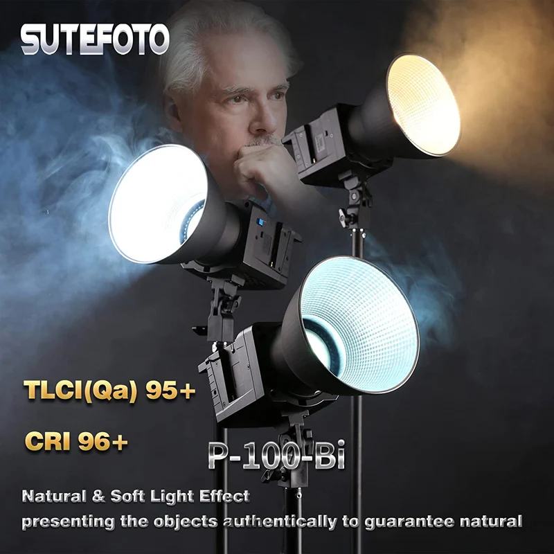 Sutefoto P100 Bi 2800K-10000K 100W Luz de estudio de fotografía continua bicolor con efecto de luz suave Natural