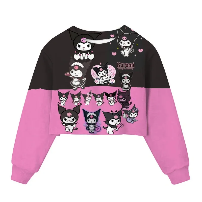 

Kids Girls Hello Kitty Kuromi Hoodies Long Sleeve Sweatshirts Children Spring Autumn 2-14 Years Old Cartoon Casual Hooded Tops