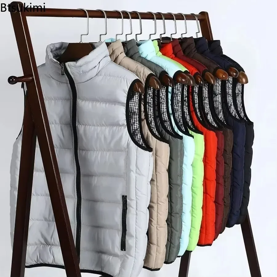 New 2025 Autumn Winter Men's Warm Vest Jacket Solid Sleeveless Down Cotton Waistcoat Jacket Male Casual Vest Coat Plus Size 5XL