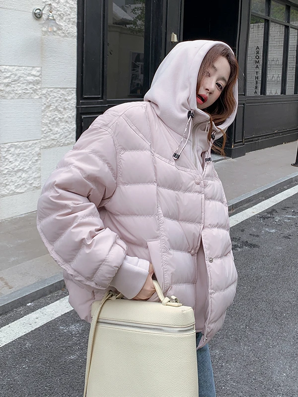 

Модная женская пуховая куртка с капюшоном, имитация двухслойного дизайна, теплая и стильная, зима 2025, новинка, белая...