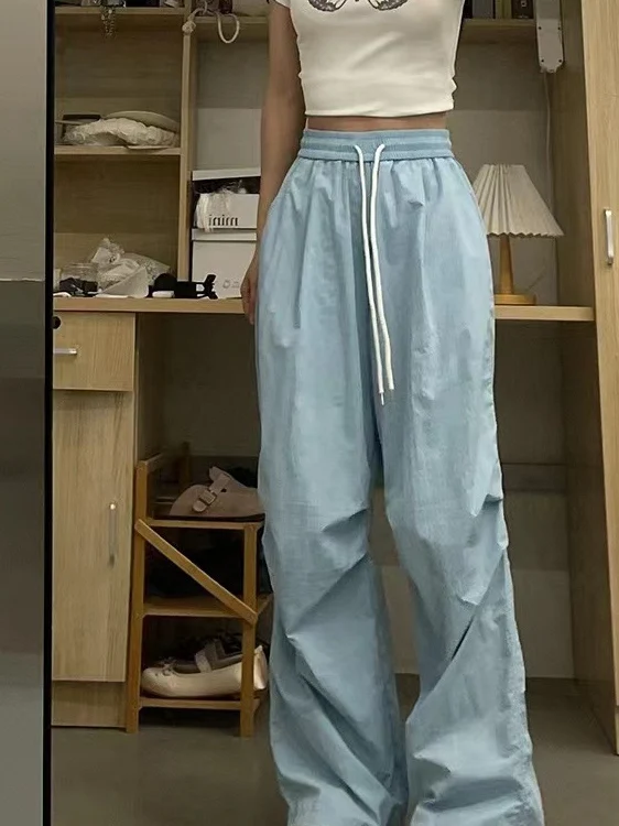 Quick Dry Casual Sporty Women's Long Pants Paratrooper Trousers Fashionable Pocket Loose Fitting Trousers Korean Style Commut...