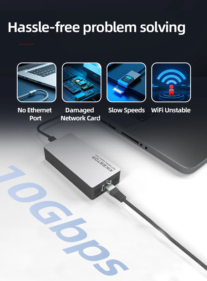 XikeStor RJ45 & USB4.0 Port 10gb Network Card with Main Control JHL634 USB4 to 10G BASE-T Converter 10M/100M/1000M/2.5G/5G/10G