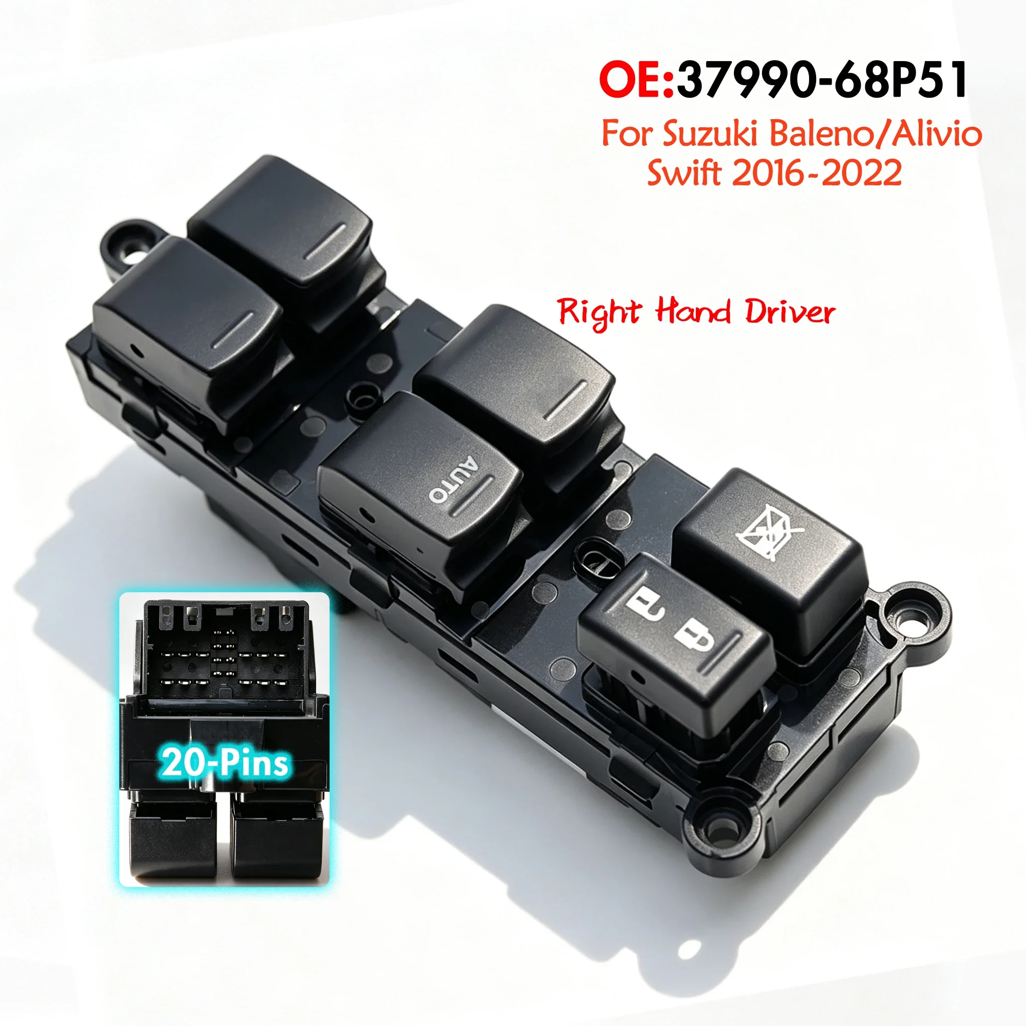 For Suzuki Swift Baleno/Alivio,Front Right Driver Side Electric Master Power Window Switch Lifter Control Button 37990-68P51
