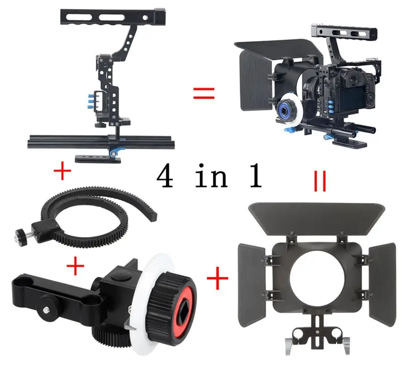 DSLR Video Film Stabilizer Kit 15mm Rod Rig Camera Cage+Handle Grip+Follow Focus+Matte Box for for Sony A7 II A6300 /GH4 A6500