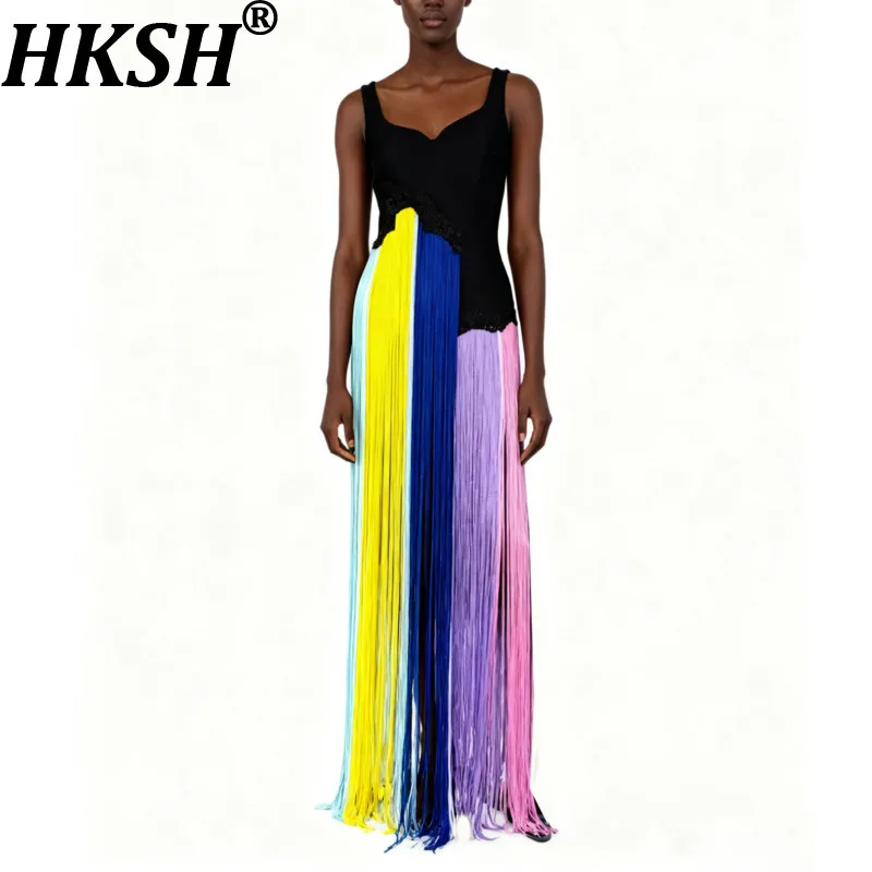 

Летнее женское длинное платье HKSH 2026, новый асимметричный дизайн, цветные блоки, бахрома, без рукавов, с завышенной талией, трендовые платья HK18895
