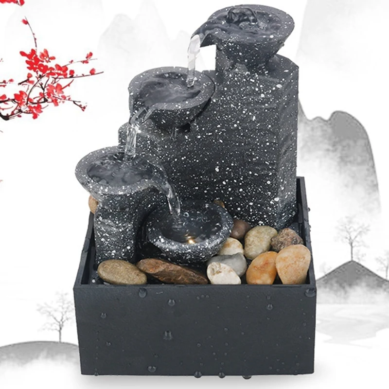 Home Office Desktop Small Fountain Lucky Flowing Water Ornaments Landscape Decoration Craft Gifts-A55K