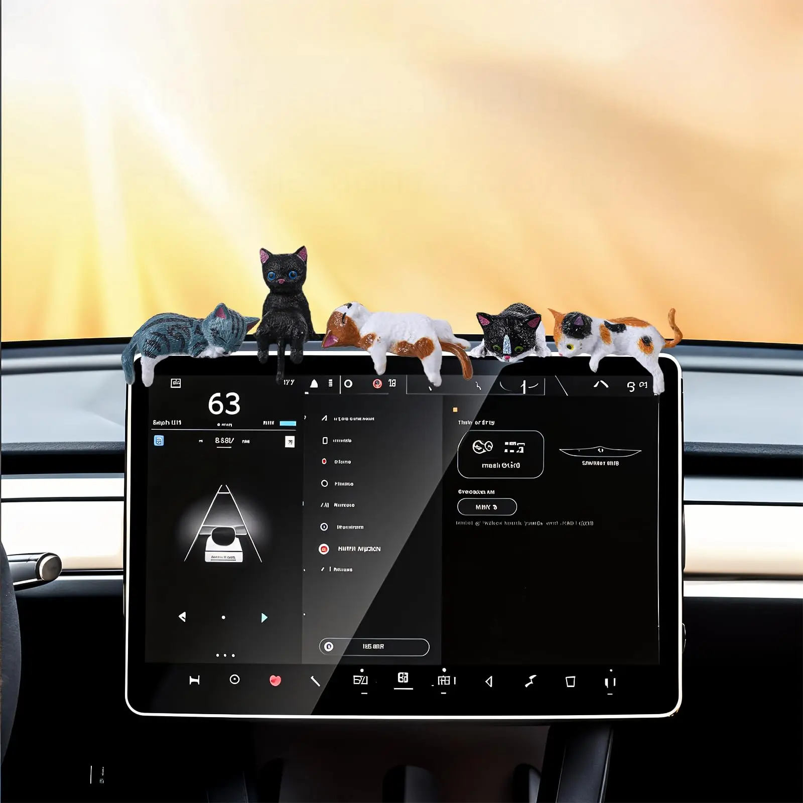 5PCS Cute Mini Cartoon Car Cat Ornaments Car Screen Edge Decoration Cat Micro Landscape Model Creative Car Accessories Gifts