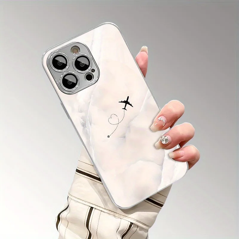

Travel Plane Love Heart Glass Phone Case for Samsung Galaxy A07 A16 A55 A56 A35 A34 A54 A24 A14 A25 A05S A13 A73 A53 A33 4G 5G
