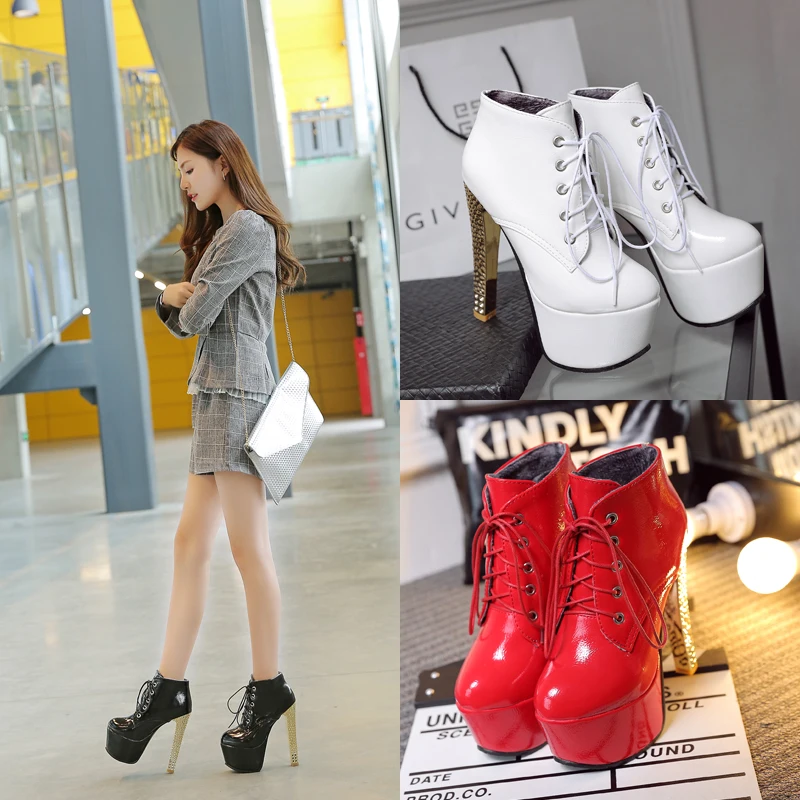 

2023 new autumn winter Women ankle boots plus size 22-27CM Microfiber upper modern boots super high heel lace up short boots