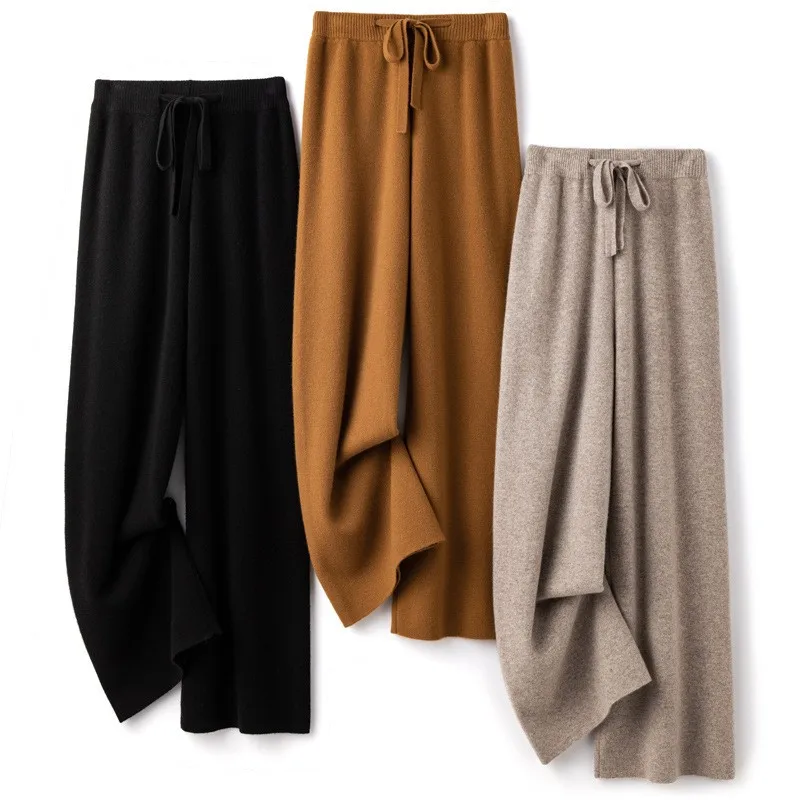 Drawstring Pants Thick Full Length Office Style with Mid Stretch Loose Fit Elegant Business High Waist Straight Leg Women Pants