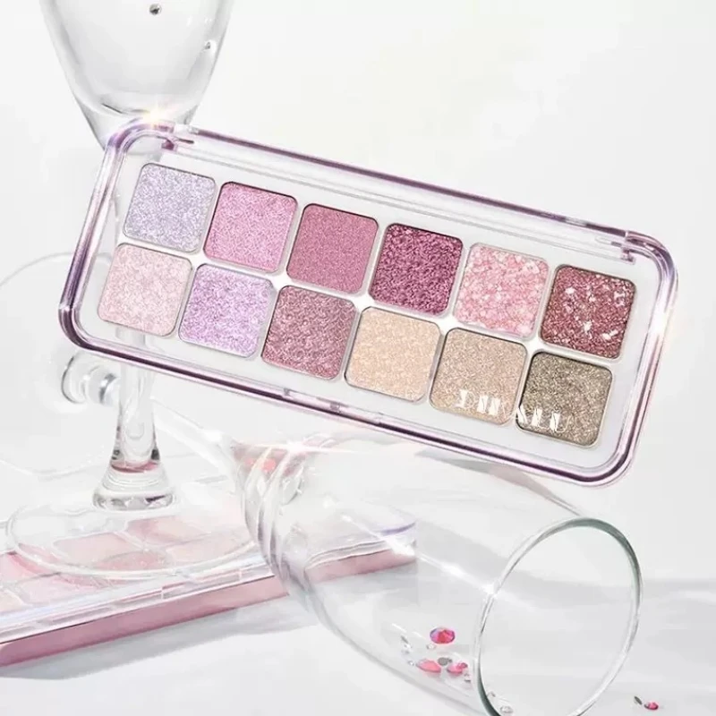 Sombra de ojos con purpurina brillante, paleta de maquillaje con diamantes de imitación, pigmentos de ojos de melocotón mate de baja saturación, cosmético de fiesta resistente al agua