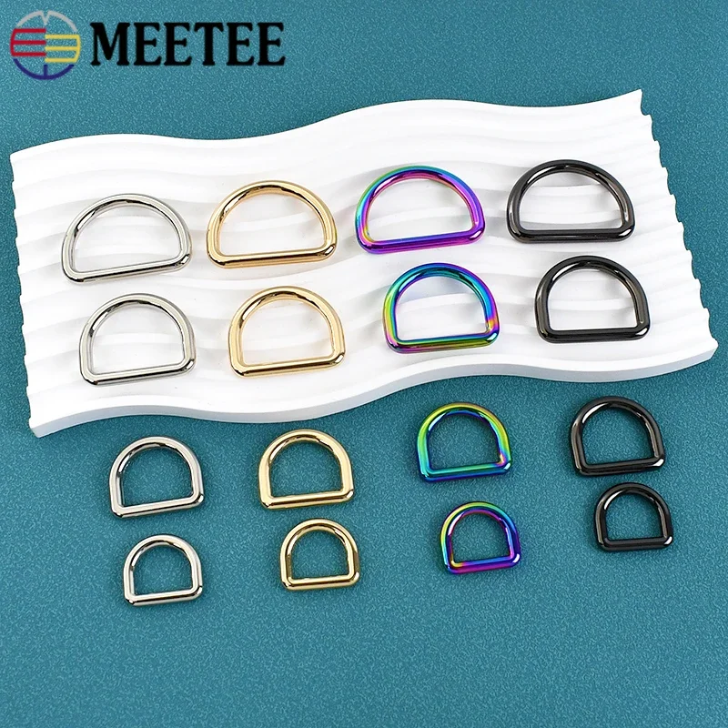 Meetee 10Pcs 10-50mm Metal D Ring Connection Rings Bag Hardware Rainbow Backpack Strap Belt Conncect Buckle Sewing Accessories