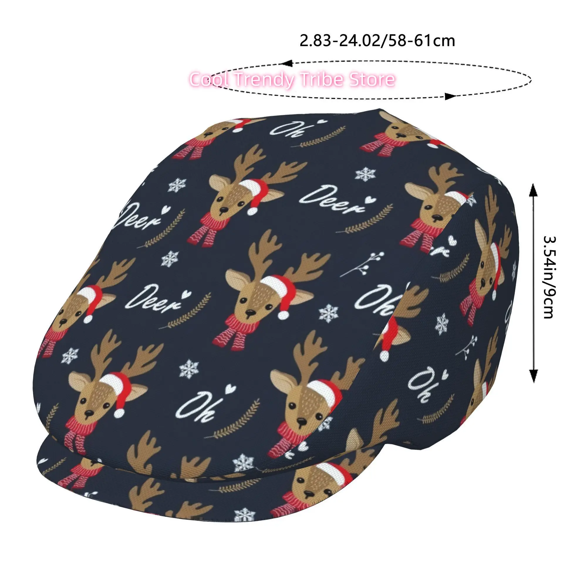 1pc of Beret Featuring a Christmas Deer Design, Fully Printed, a Vintage Newsboy Hat That Is Unisex. It'S an Essential Fashion I